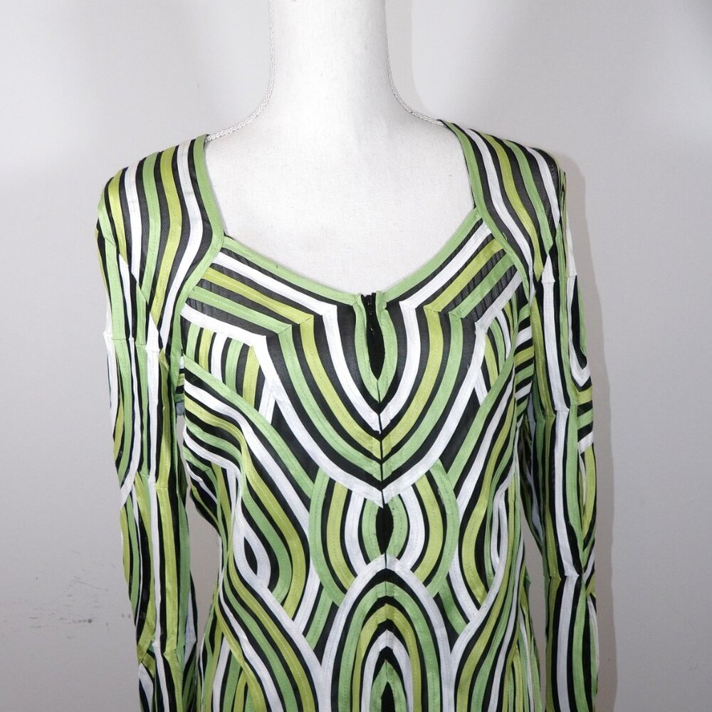 Woman's Stunning Green Black Striped Blouse CARTISE Size 10